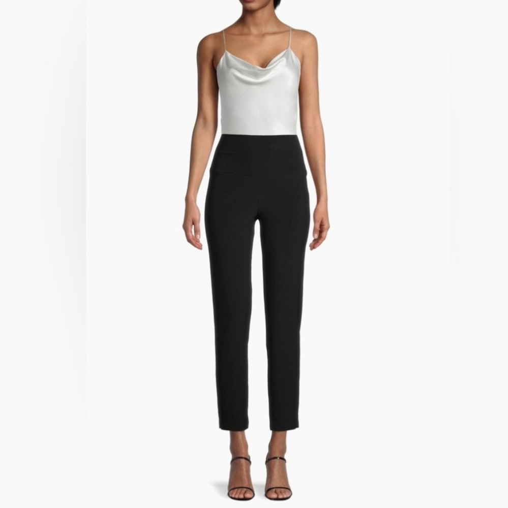 Norma Kamali Black High-Waist Slim Pants with Ivory Cowl Tank